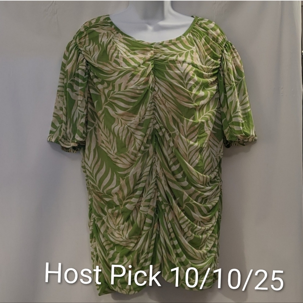 HP Women's Cato Green, White, & Tan Sinched Shirt, 22/24W